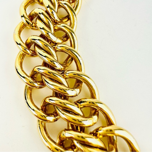 VTG 80s Monet Chunky Chain Link Blue Lapis Glass Gold Plated Collar Necklace - Picture 10 of 14